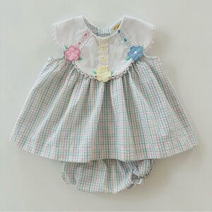 Vintage Tiny Tots 3-6 Months Baby Girl Pastel Flower Dress Set Outfit